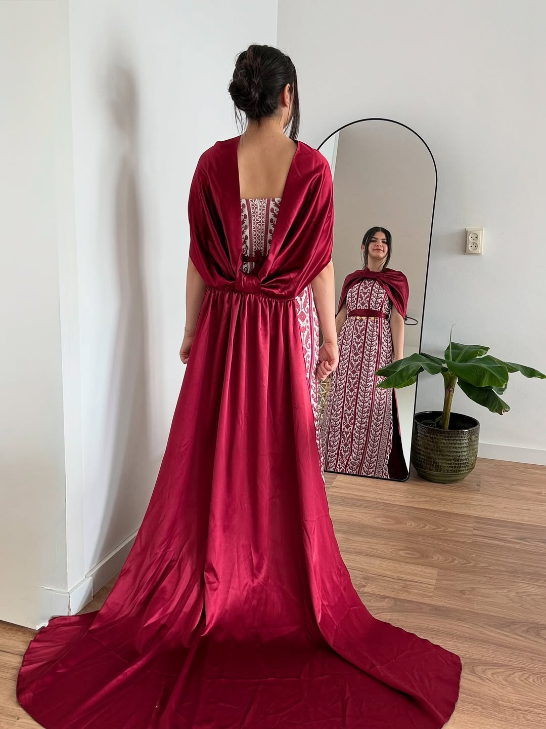 Burgundy Embrace Tatreez Cape Gown (with Train)
