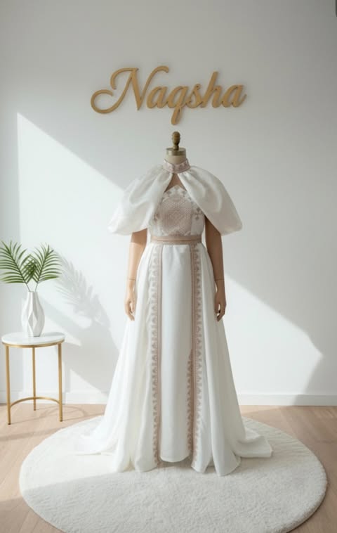 Ivory Radiance Tatreez Bridal Cape Gown